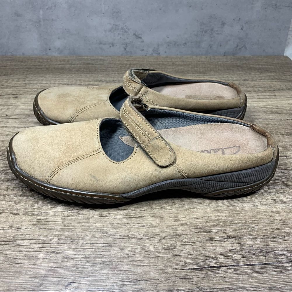 Clarks‎ 32400 Tan Leather Mary Jane Mules Wm's 8M